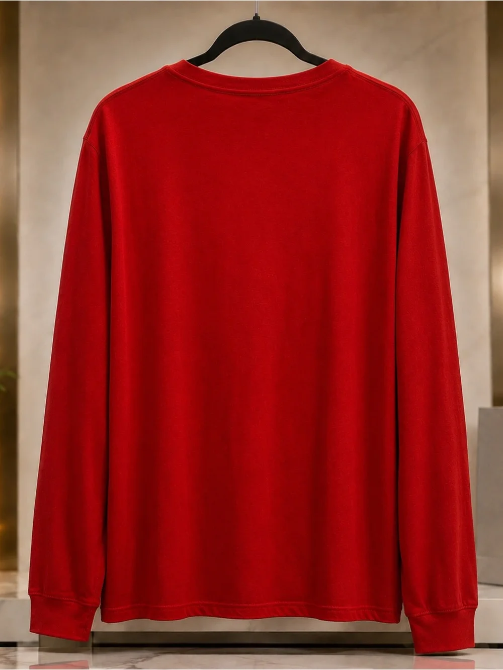 Red Long-Sleeve Tee with Cherry Logo Square